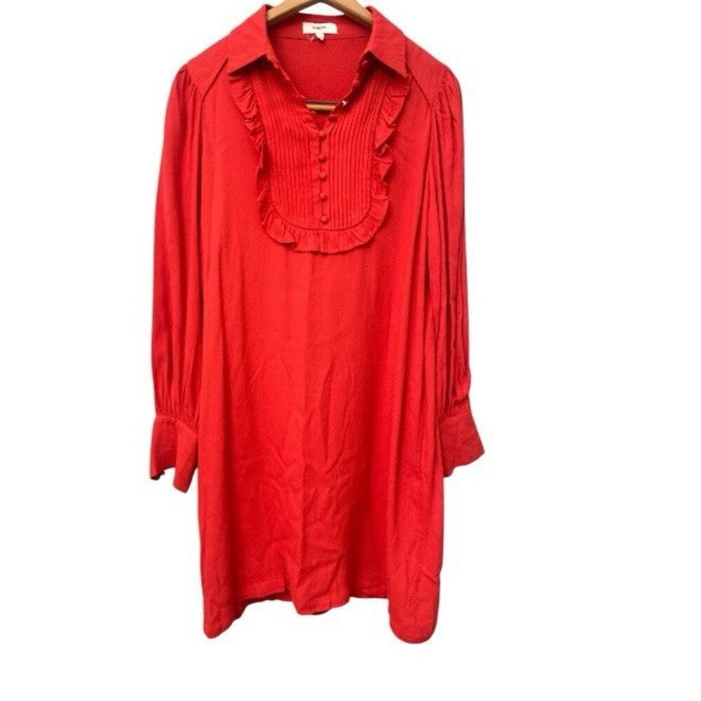 Sunoco Coral Size M Long Sleeve Ruffle Front Knee Length‎ Dress